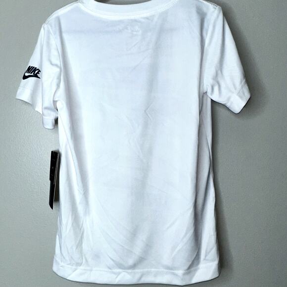 Nike Short Set Boys Size 6  White Blue Swoosh Short Sleeve Shirt Gray Shorts NWT - Picture 2 of 8